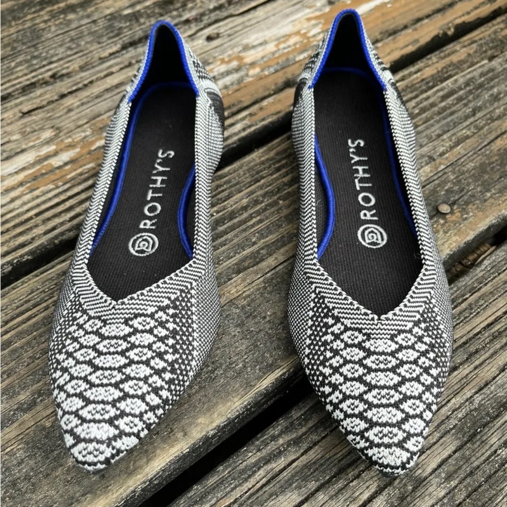 Rothys Black Python Snake Points Sz 7 Ballet Poin… - image 8